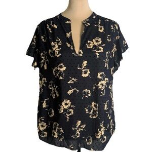Joie Marlina V‑Neck Floral Waterfall Ruffle Sleeves Popover Women’s size S Black